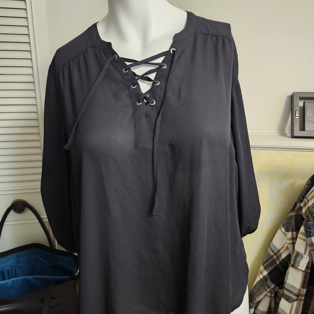 Torrid Charcoal Lace-Up Blouse
